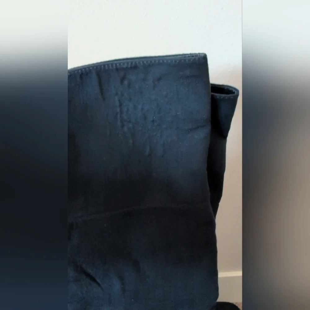 Charming Charlie Tall Heeled Bow Detail Navy Suede Boots
